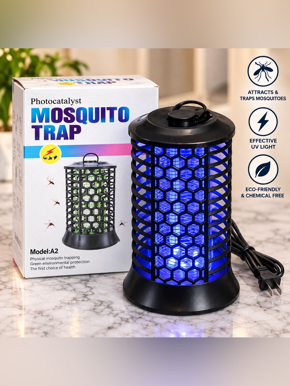 Photocatalyst Mosquito Trap Lamp - Black with Blue Light